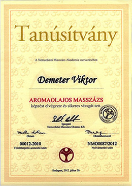 Aromaolajos masszázs tanúsítvány - Demeter Viktor
