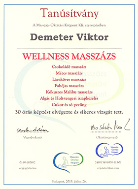 Wellness masszőr tanúsítvány - Demeter Viktor